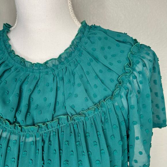 J.Crew green short sleeve blouse with inner removable tank ruffle collar size S - Picture 2 of 14